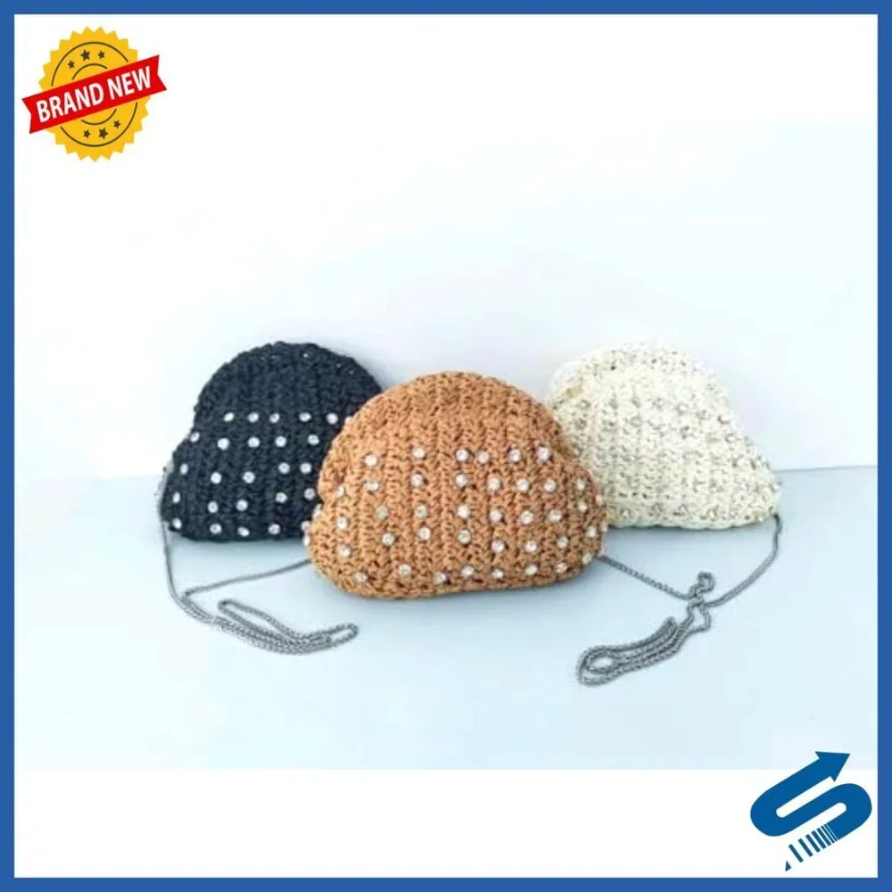 Straw Woven Clutch Purse Dumpling Shape Bohemian Beach Vacation Bag